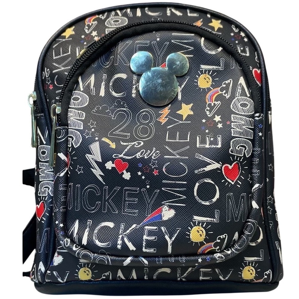 Disney Mickey Mouse Love Doodle Graffiti Mini Backpack Faux Leather Purse‎ Bag